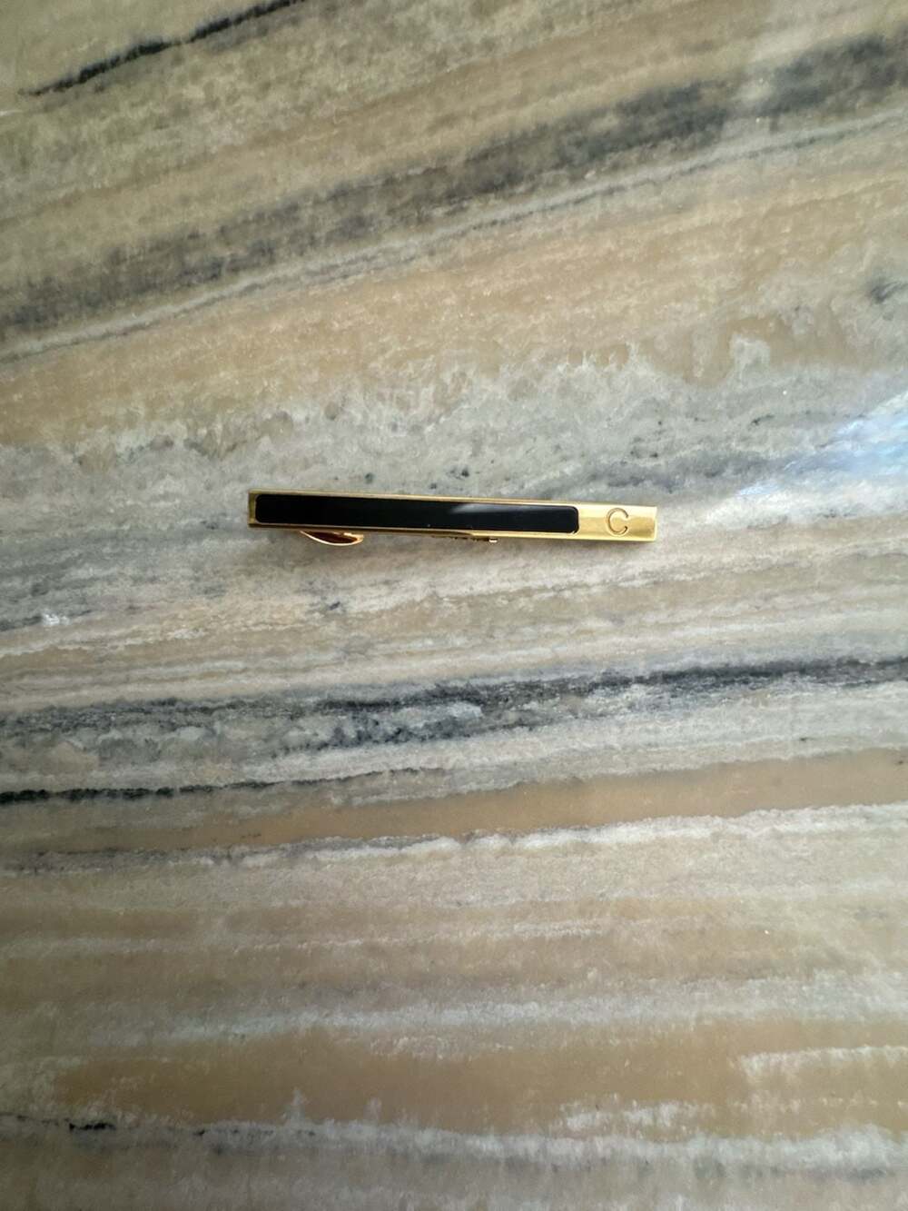 Vintage Courreges Paris Gold Plated and Black Enamel Tie Bar